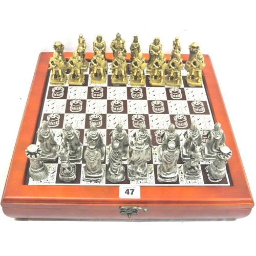 67 - Travelling chess set with lift-up lid and fitted interior