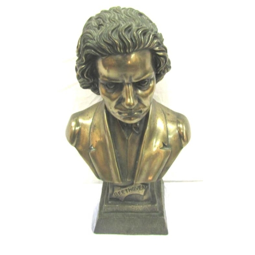 89 - Bronzed bust of Beethoven on plinth