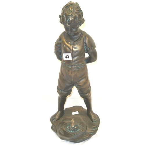 113 - Victorian style figure of a boy with frog on shaped base