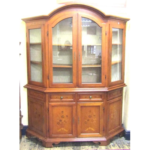 10 - Large Edwardian design domed triple display cabinet with glazed doors, shelved interior, angled side... 