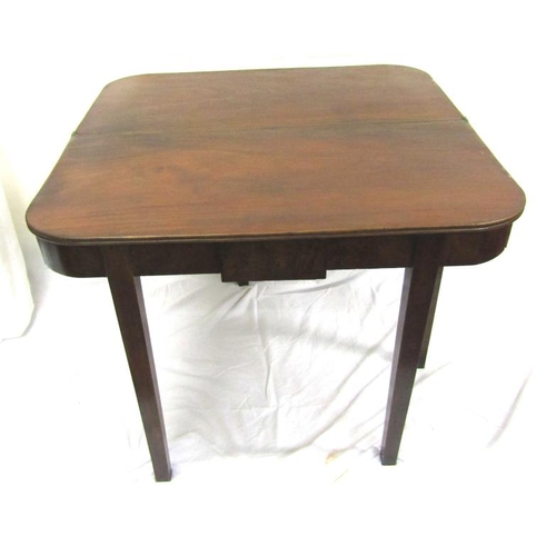 101 - Georgian mahogany tea table with fold-over top, pull-out gateleg support, reeded borders, on square ... 