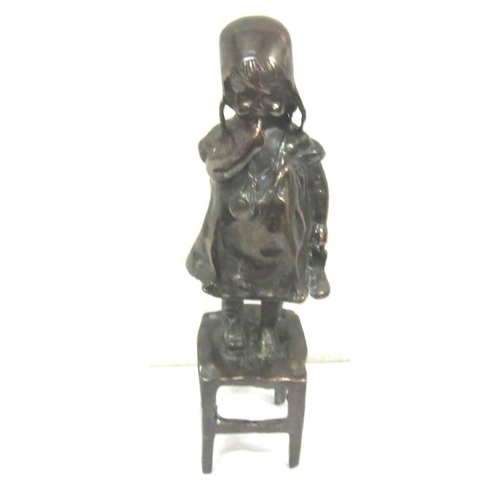 112 - Bronzed figure of a little girl with boot on stool
H30CM