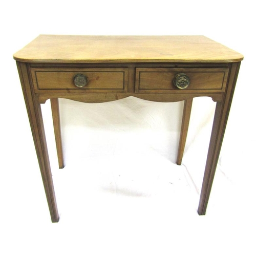 36 - Edwardian mahogany hall or side table with reeded borders, two drawers with brass drop handles, on i... 