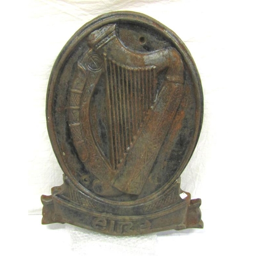 43 - Oval cast iron Harp plaque inscribed Eire
55X43