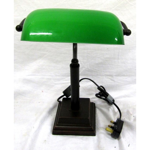 53 - Tiffany style bronzed bankers lamp with green tinted adjustable shade