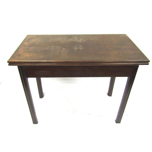 81 - Georgian mahogany card table with fold-over top, gateleg support, baize surface, raised on square ch... 