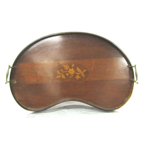 93 - Edwardian inlaid mahogany kidney shaped serving tray with brass handles
60X40