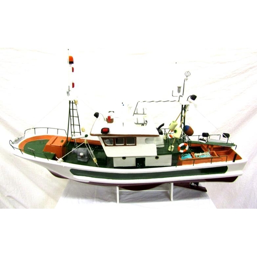 97 - Ornate handmade timber model of a fishing trawler on stand H60X100