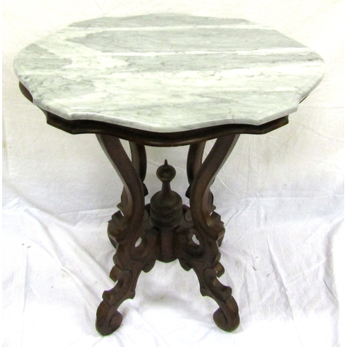 61 - Victorian style marble topped occasional table with serpentine borders, cabriole columns, on shaped ... 