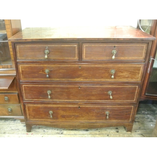 95 - Georgian inlaid and crossbanded mahogany chest of two short and three long drawers with string inlay... 