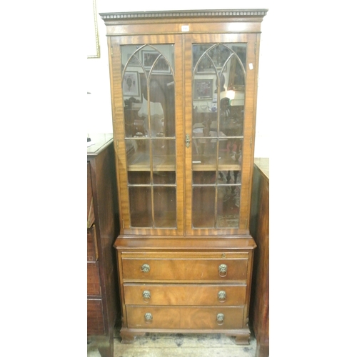 105 - Edwardian satinwood secretaire bookcase with glazed door, shelved interior, pull-out shelf, three dr... 