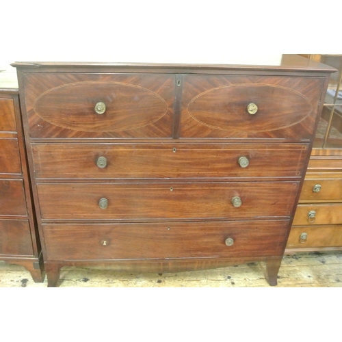 110 - Georgian inlaid mahogany secretaire chest with fall-down front, the secretaire with fitted interior,... 