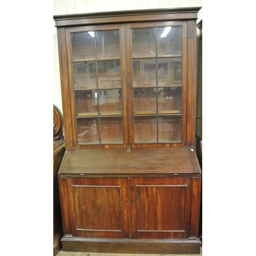 15 - Georgian mahogany bureau bookcase with glazed doors, shelving, fall down front with fitted interior,... 