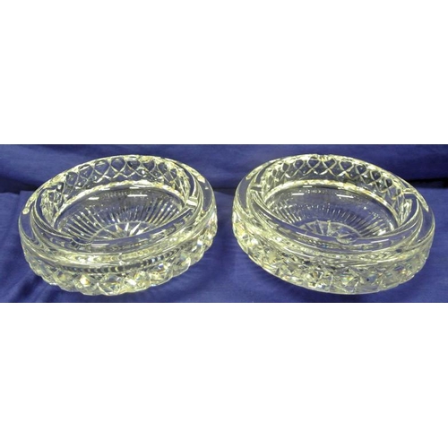 73 - Pair of heavy Waterford cut glass bowls or ashtrays with diamond decoration