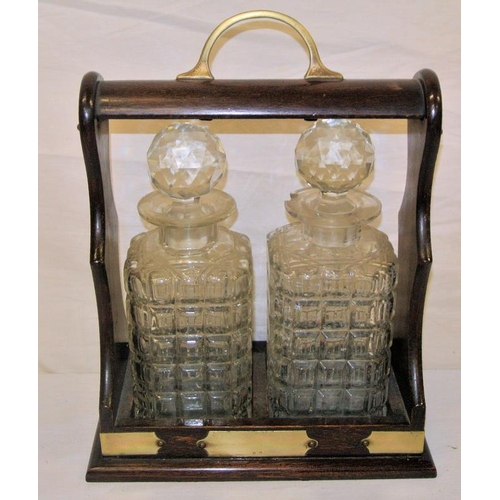 8 - Oak cased two bottle tantalus with locking top