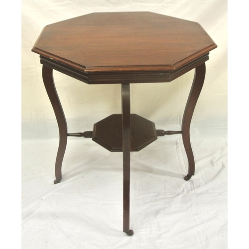 2 - Edwardian mahogany hexagonal shaped two tier occasional table with shaped legs, turned stretchers, o... 