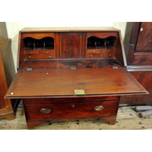 55 - Georgian mahogany bureau with fall-out front, pull-out supports, interior fitted with drawers and pr... 