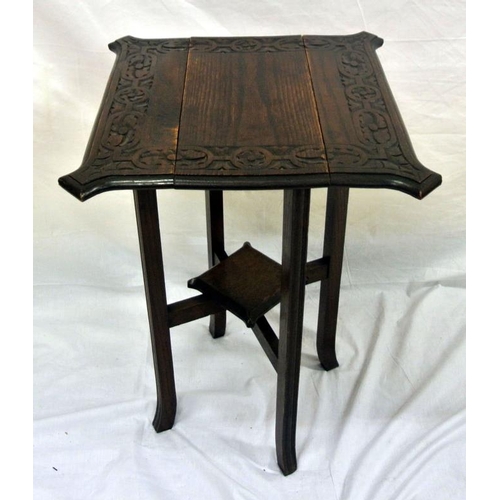 6 - Victorian oak Arts & Crafts occasional table with carved borders, on shaped feet