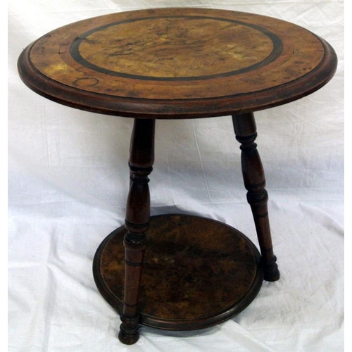 16 - Victorian walnut two tier circular occasional table with ornate rosewood and satinwood inlaid bands,... 