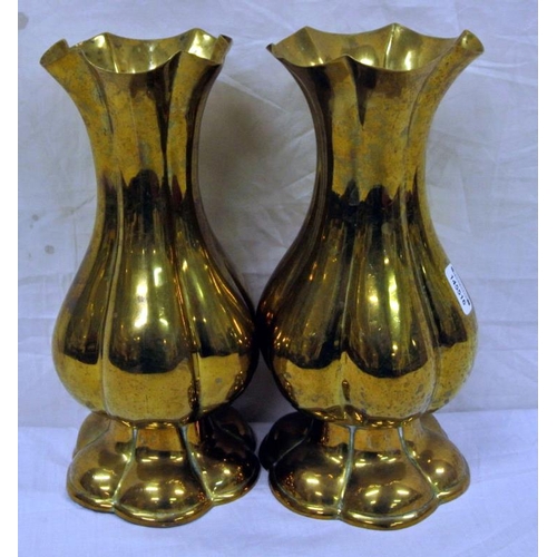 18 - Pair of baluster shaped flower vases of bulbous reeded form
