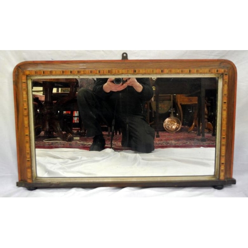 28 - Edwardian inlaid and crossbanded overmantle mirror with turned feet