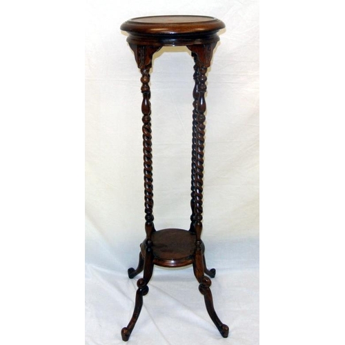 4 - Victorian mahogany two tier bust or jardinière stand, on barleytwist columns with splayed legs