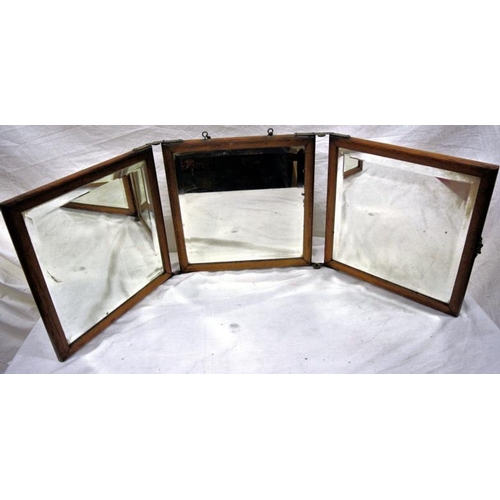 44 - Edwardian mahogany framed triple mirror with beveled glass insets
