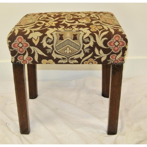 53 - Georgian style oak stool with foliate upholstery