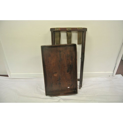 49 - Georgian mahogany butlers tray with raised gallery on folding stand