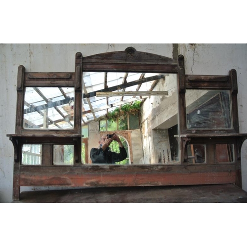 110 - Victorian mahogany side table with turned tapering legs and castors, and a mirrored overmantle with ... 