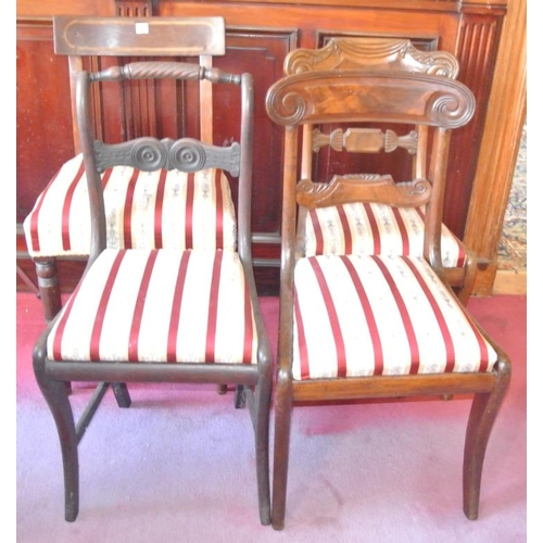 381 - Four assorted occasional chairs with shaped backs, Regency stripe upholstery, on shaped legs