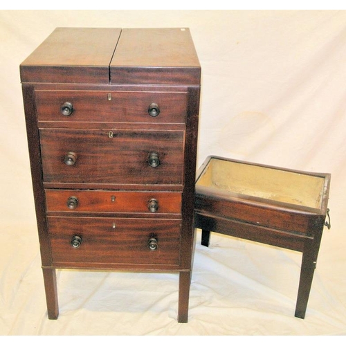 35 - Edwardian mahogany washstand with fold-out top, pull-up mirror, drawers under with turned handles, o... 