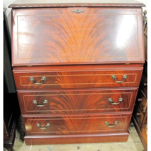 20 - Edwardian design bureau with fall-out front, fitted interior, 3 drawers under with brass drop handle... 