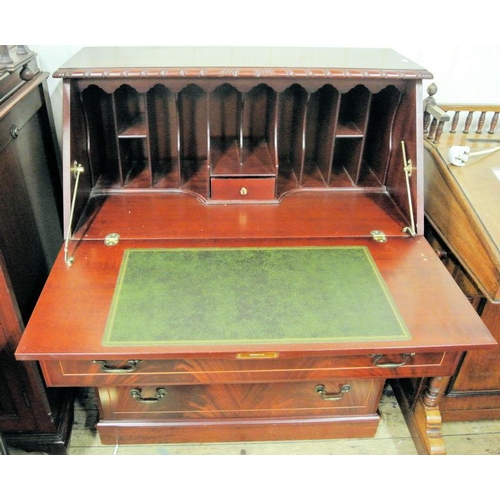 20 - Edwardian design bureau with fall-out front, fitted interior, 3 drawers under with brass drop handle... 