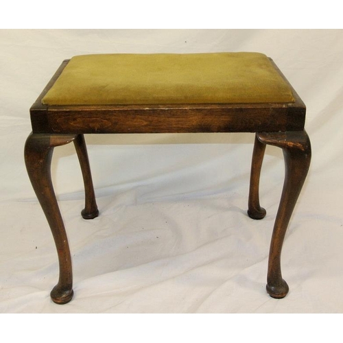 14 - Victorian dressing stool with upholstered seat and cabriole legs