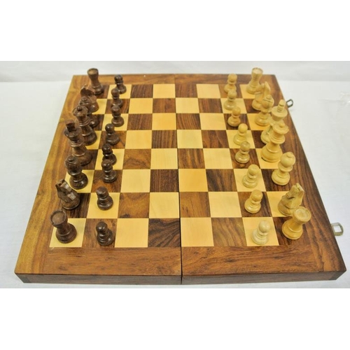 19 - Edwardian style travelling chessboard with carved pieces