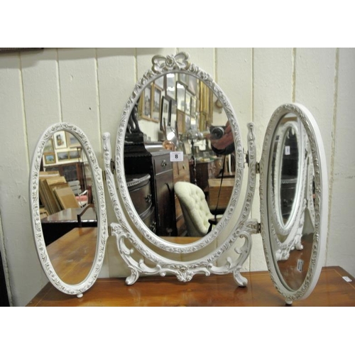 8 - French style oval triple dressing table mirror with foliate decoration