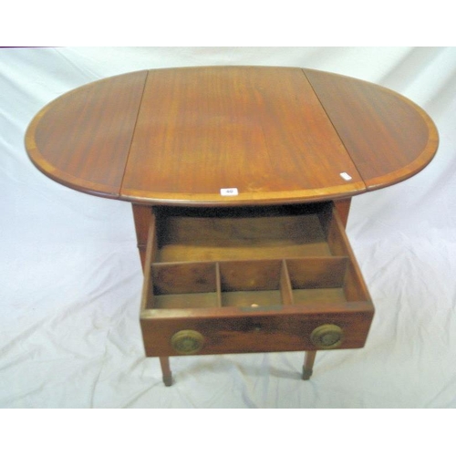 25 - Edwardian inlaid and crossbanded mahogany drop-leaf occasional table with D-shaped leaves, pull-out ... 