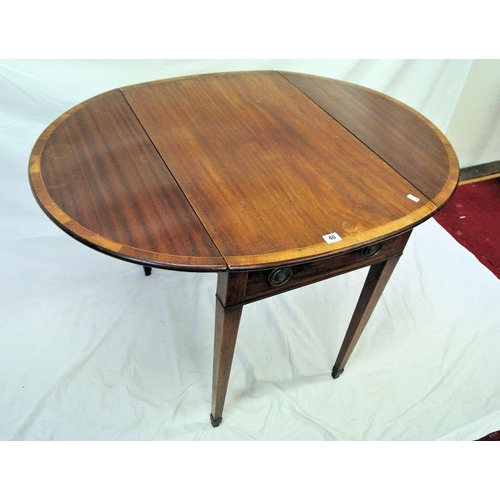 25 - Edwardian inlaid and crossbanded mahogany drop-leaf occasional table with D-shaped leaves, pull-out ... 
