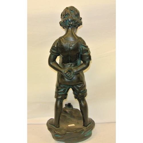 53 - Victorian style figure of a boy with frog on shaped base