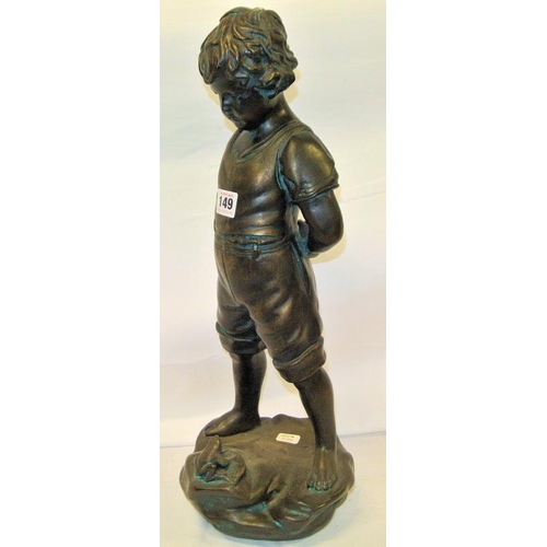 53 - Victorian style figure of a boy with frog on shaped base