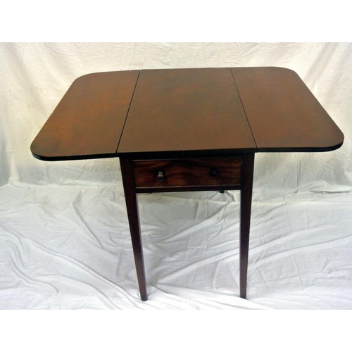 61 - Edwardian mahogany Pembroke table with drop leaves, rounded borders, pull-out supports, on square ta... 