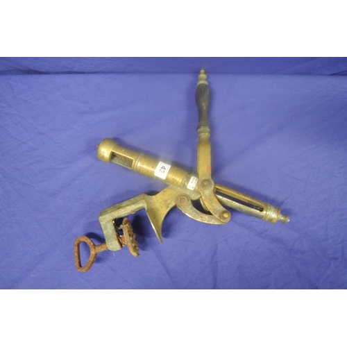 43 - Edwardian brass and metal cork puller with timber handle
