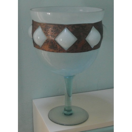 52 - Handcrafted multi-coloured shaped bowl with rim, together with a glass flower vase