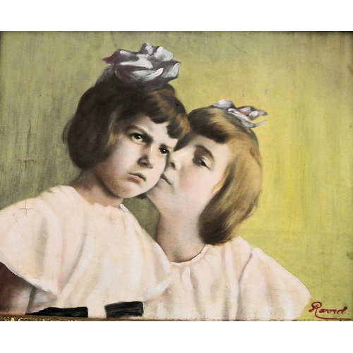 112 - Oriental School 'Study of two girls' oil on canvas, 22x28cm signed