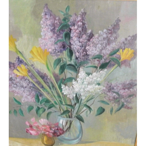 192 - Continental School 'Still life study of flowers in a vase' oil on canvas, signed H68 x58 cm