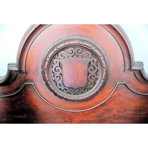 212 - Victorian mahogany breakfront sideboard with shaped back, shield inset, scroll decoration, three fri... 