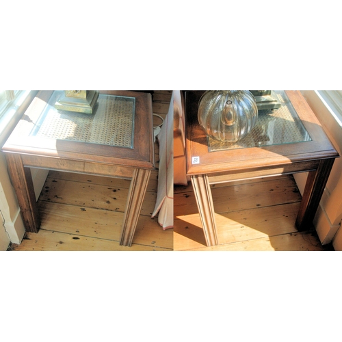 251 - Pair of fine  Edwardian square occasional or lamp tables with glass insets, on square shaped legs