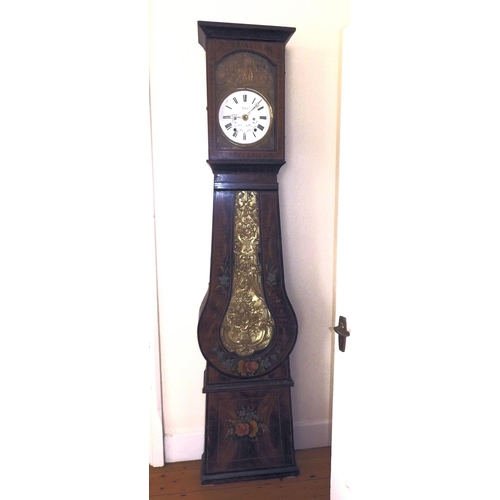 270 - Dutch longcase clock with ornate figured and foliate decorated framed enamel dial, ornate foliate de... 