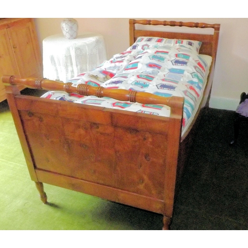 29 - Chestnut framed single bed with turned reeded rails